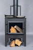 ESSE Garden Stove with space for cookware and storage for logs