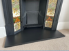 Close Up View - Decorative Cast Iron Tiled Combination Fireplace with Templated Honed Slate Heart an alternative to Carpet being Relaid right up to the Back