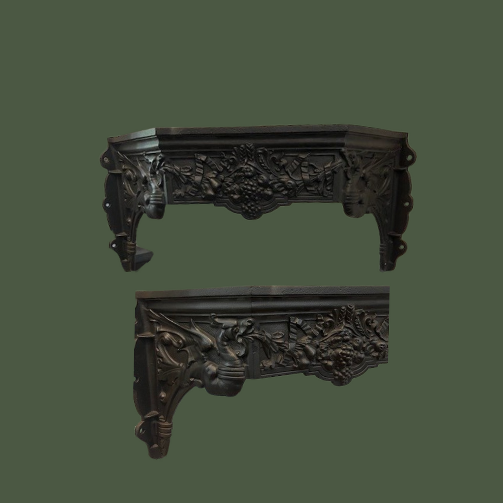 Splendid Victorian Cast Iron Corner Sink Bracket with ornate fruits and dragons detailing