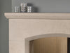 Close up of the Olvera mantle featuring a defined Roman arch combined with a substantial shelf. Cleverly tapered to enhance the design.