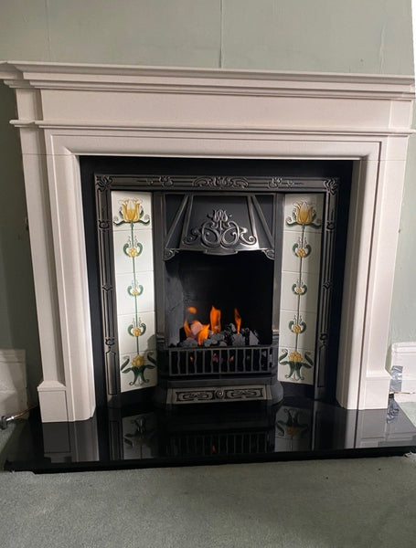 Interior design combination - the early Georgian classical and complex design of the Washington surround with thestunning traditional Victorian Heybridge Tiled Panelled Insert.