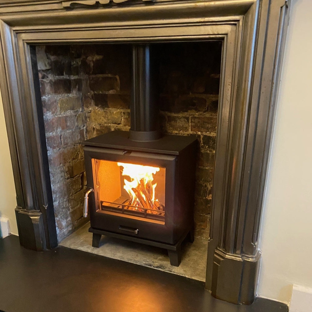 Impressive Original Cast Iron Surround FIreplace with thhe Compact Oakleaf Cedar 5Kw Multi Fuel Stove