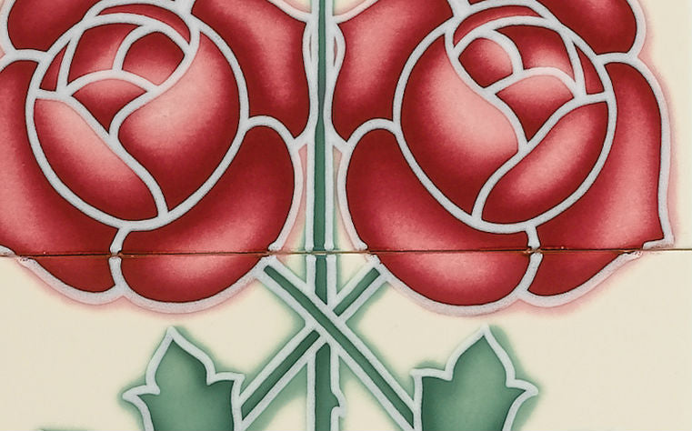 Tube Lined & Raised Line Tiles - Rose and Bud Fireplace Tile Set