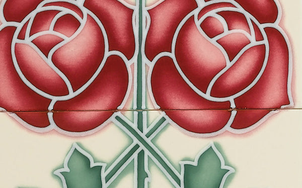 Tube Lined & Raised Line Tiles - Rose and Bud Fireplace Tile Set