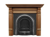A smooth archway bulges from the Coleby's insert's surface to curve around the fireplace's opening, which itself is set back.