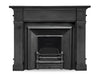 The Royal, a black cast iron fireplace insert with a traditional Georgian design, featuring a straight-edged structure with a square opening and polished detailing.