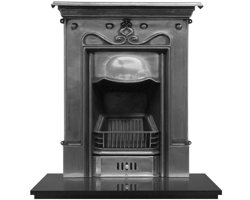 The Tulip Combination cast iron fireplace in the Art Nouveau style. In Hand Burnished with classically simplistic design.