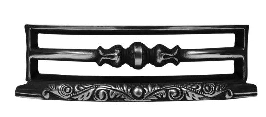 The B39  Highlight Fireplace Bars - Late Victorian style fireplace bars, showcasing three horizontal bars that are eye-catchingly  ornate from the top down to the leafy decoration of the bottom bar.