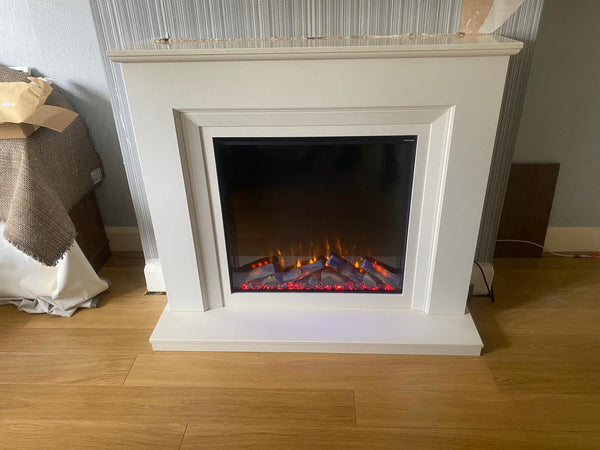 Chic design showcasing the iQFX-750P. The Alder luxury fireplaces crafted from micro marble delivers the ultimate in elegance and style.