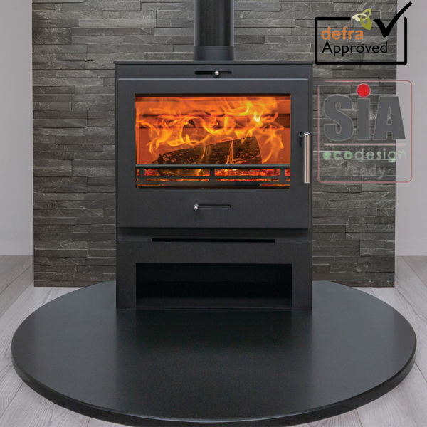 Pevex Bohemia X40 Cube XtraWide 7Kw multi fuel stove on 200mm Log Stand