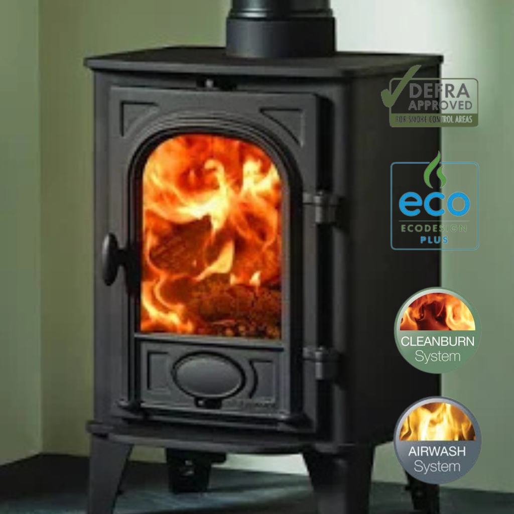 Eco-friendly Stovax Stockton 4 dedicated wood burning stove. Ideally suited to small-medium size rooms The classic appearance fits seamlessly with both traditional and contemporary interiors.