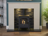 Stainless Steel Charcoal Grey, OKO S2 Bio Ethanol Stove, eye catching tapered legs, stylish arch window and decorative flue pipe