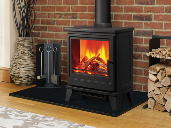 he Blackthorn electric stove combines timeless log burner styling with cutting-edge technology to create a warm and inviting focal point for any space. Its ultra-realistic contoured flame effect and choice of real wood or hand-crafted ceramic log fuel bed capture the authentic beauty of a traditional fire. A whisper-quiet fan heater, complete with a seven-day programmable timer, ensures effortless comfort and control. The discreetly concealed heater maintains the stove’s clean, contemporary silhouette.