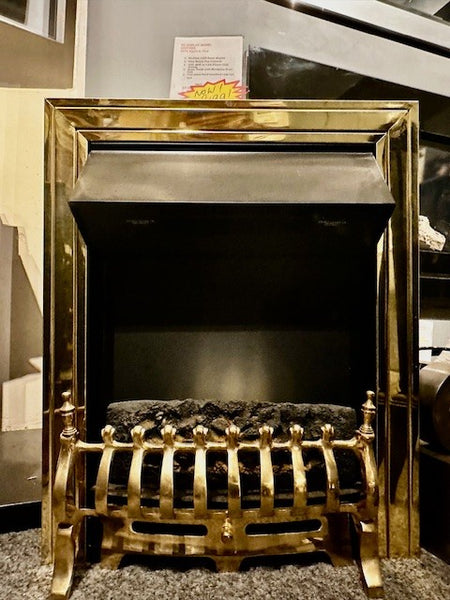 EX DISPLAY stylish brass and Blenheim bras fret ,Ekofires 6010 LED electric fire, provides a warm under fuelbed glow that you would expect from a real gas fire