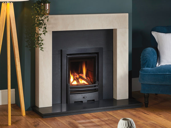 The Mentmore is a contemporary, small minimalistic “henge” style mantel perfect for those with smaller rooms and fireplace chambers.
