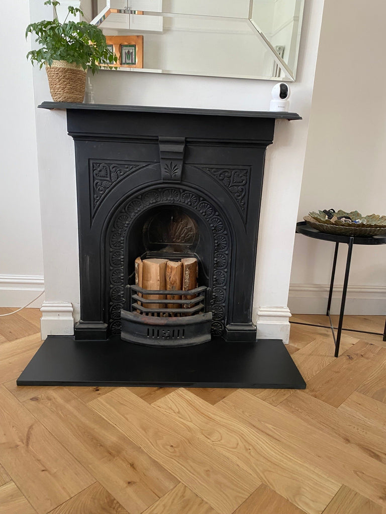 Original Cast Iron combination fireplace with templated slate hearth