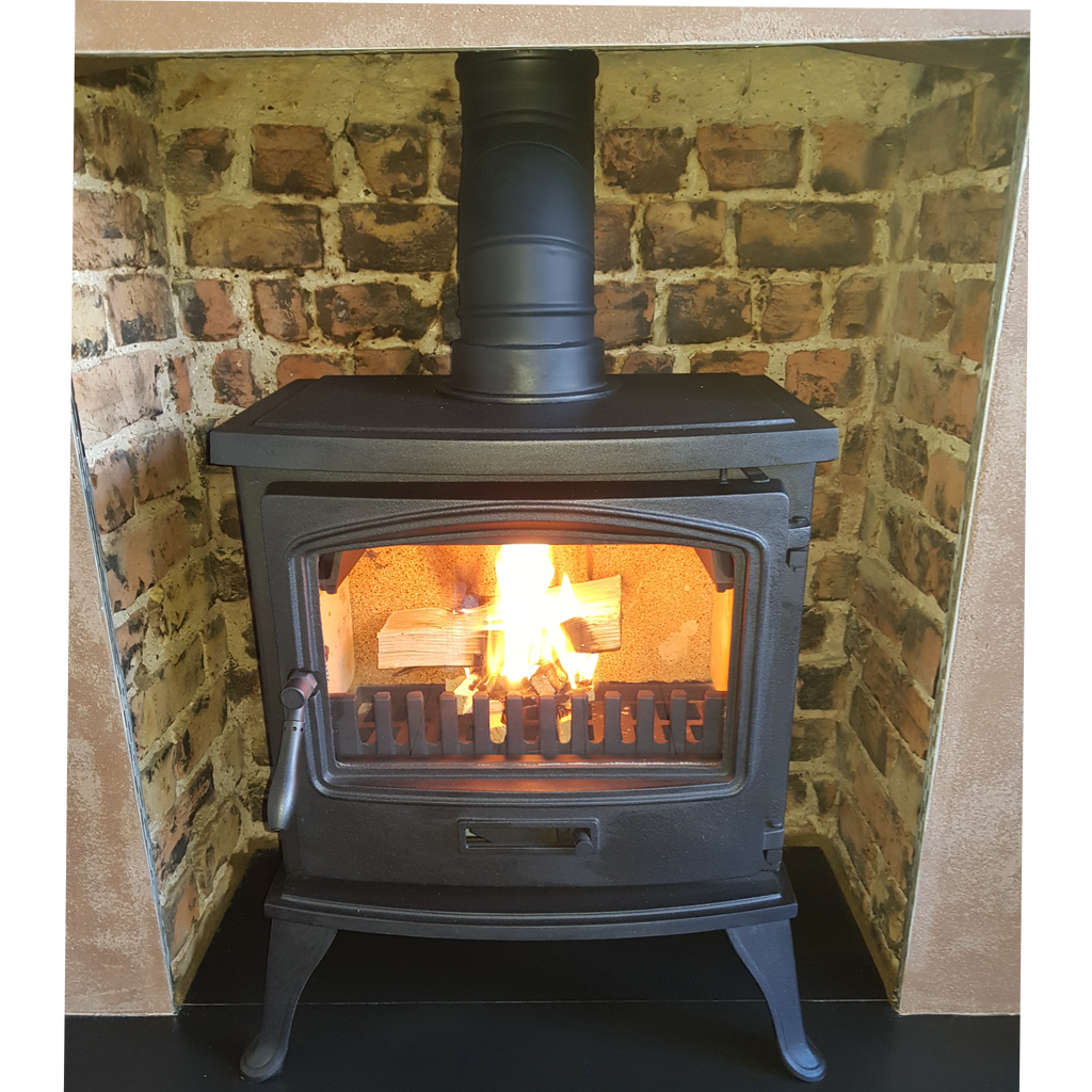 Recently installed Capital Sirius Tradition multi fuel stove in a cleaned brick chamber